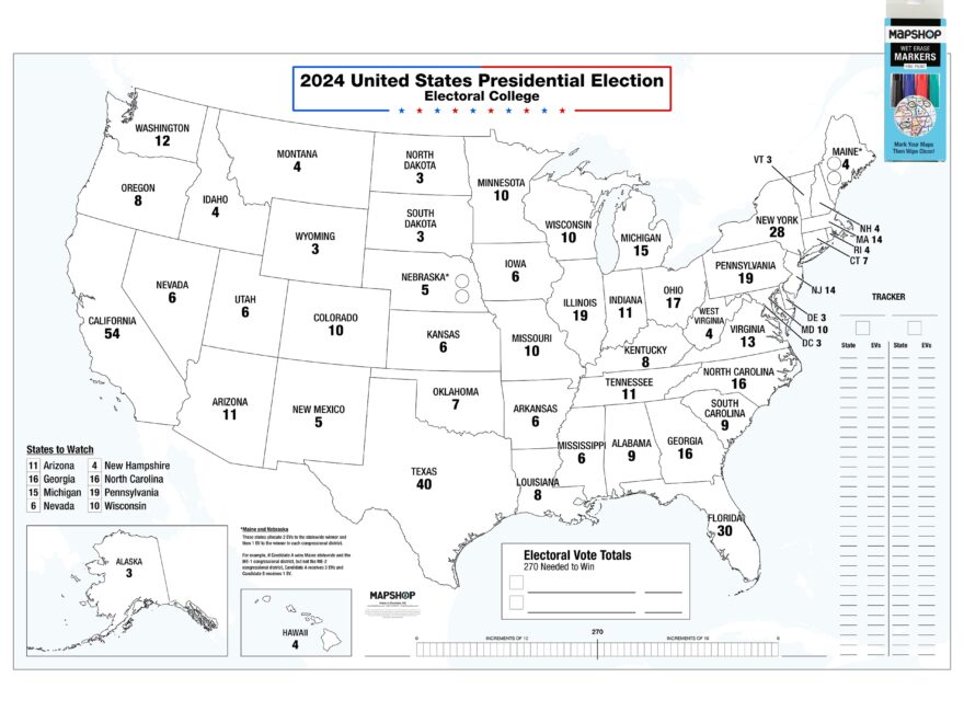 United States 2024 Electoral College Tracker Wall Map By MapShop The Map Shop