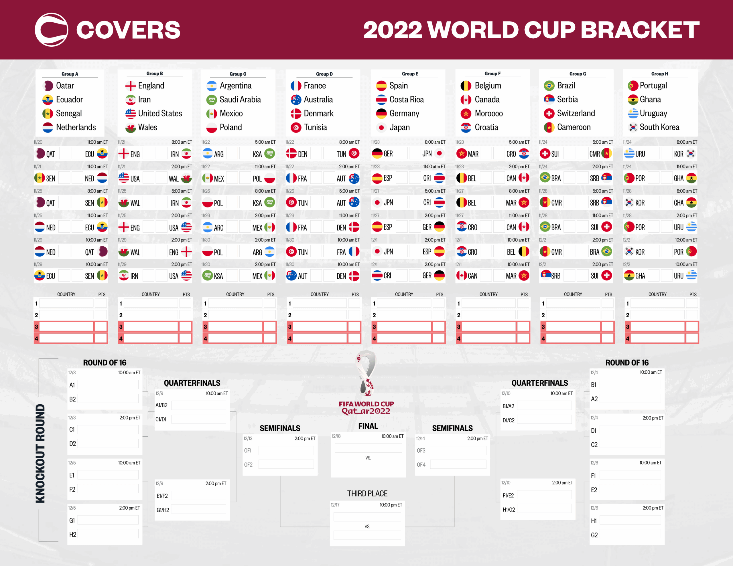 Updated World Cup Bracket Printable Fillable 2022 Chart Updated World Cup Bracket Printable Fillable 2022 Chart