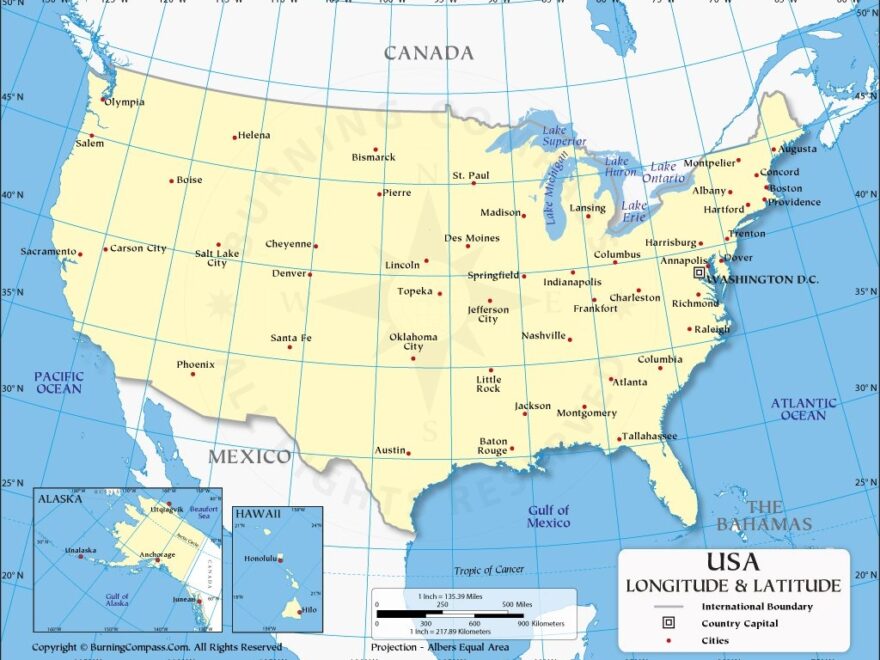 US Latitude And Longitude Map With Cities