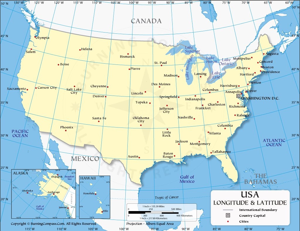 US Latitude And Longitude Map With Cities
