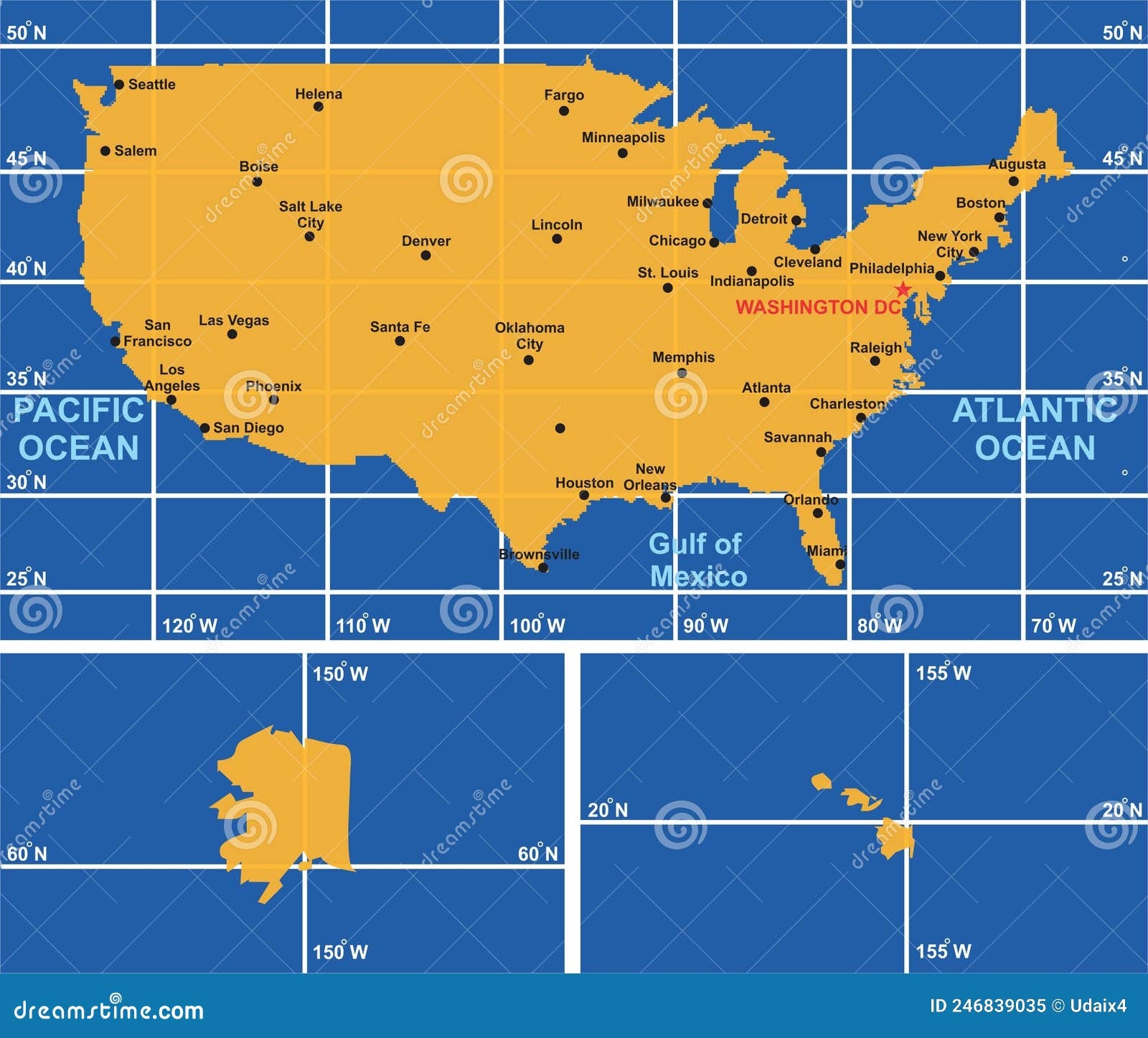 USA Map Infographic Diagram With All Surrounding Oceans Main Cities Stock Vector Illustration Of Mexico American 246839035