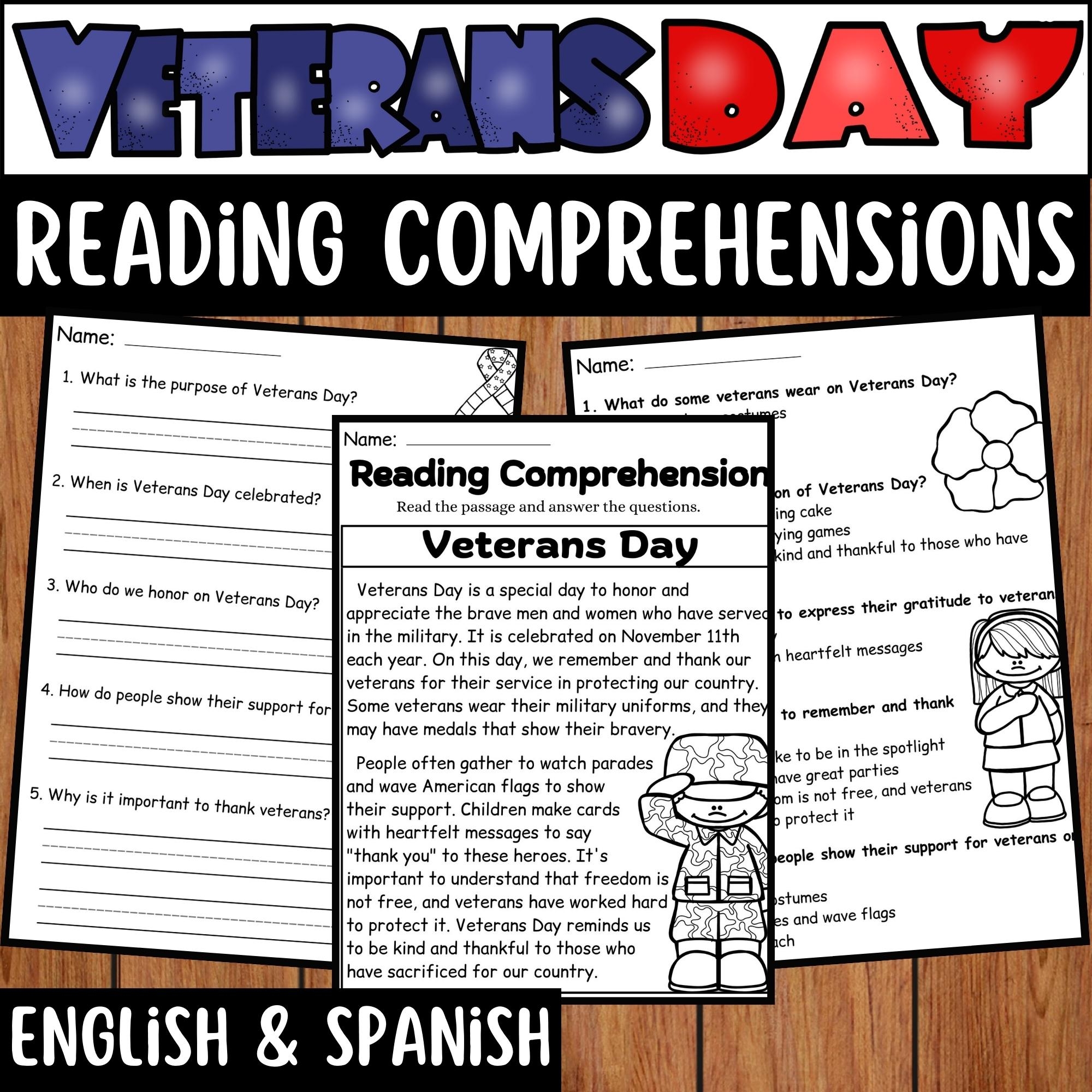 Free Printable Veterans Day Reading Comprehension Worksheets