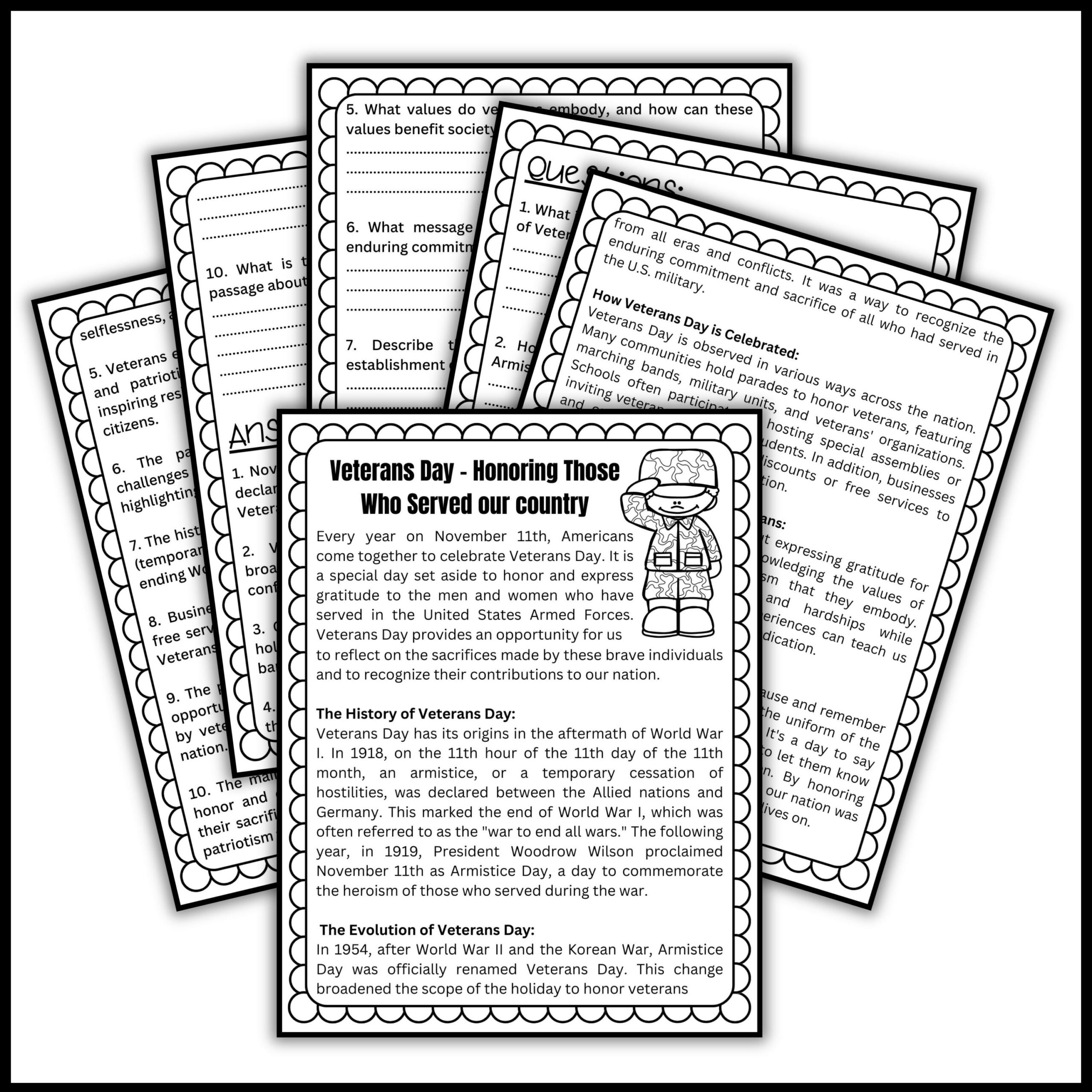 Veterans Day Reading Comprehension Questions Patriot Day Worksheets Made By Teachers