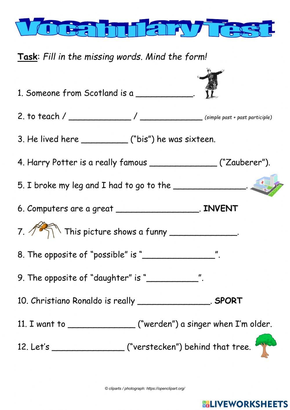 Vocabulary Test Interactive Activity For Grade 6 Live Worksheets Worksheets Library