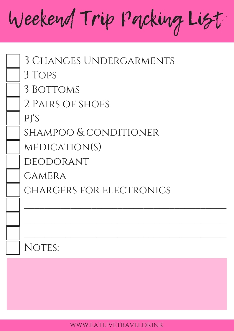 Printable Packing List For Weekend Trip