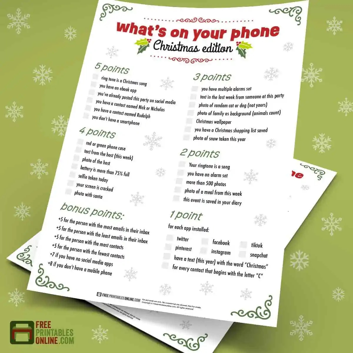What s On Your Phone Christmas Game Free Printable Free Printables Online