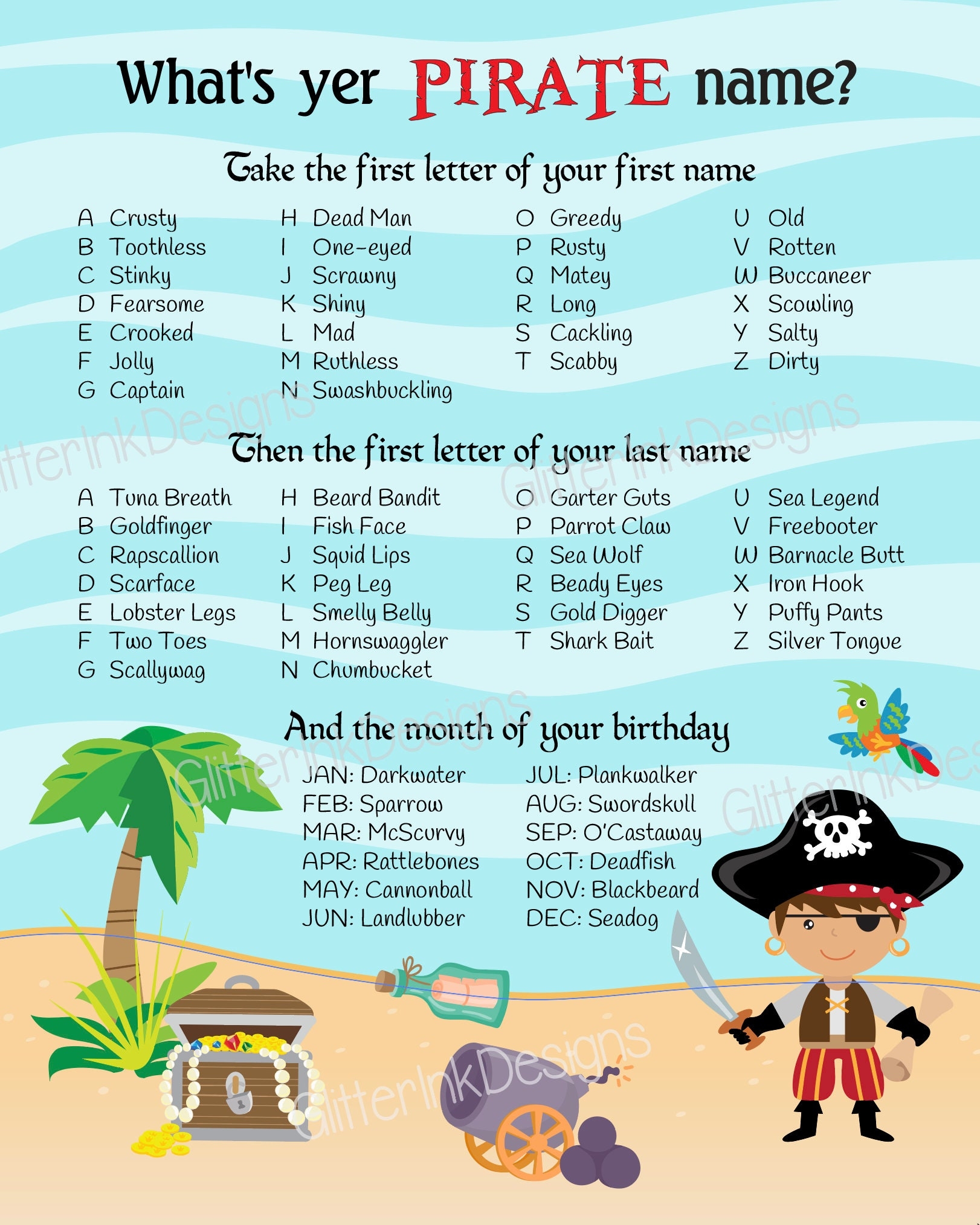 WhatS Your Pirate Name Printable