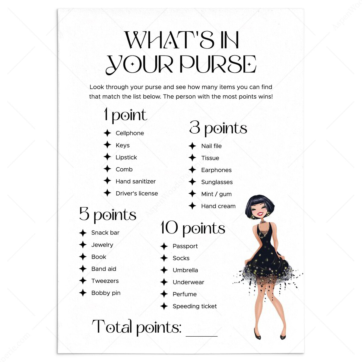 Printable WhatS In Your Purse Game