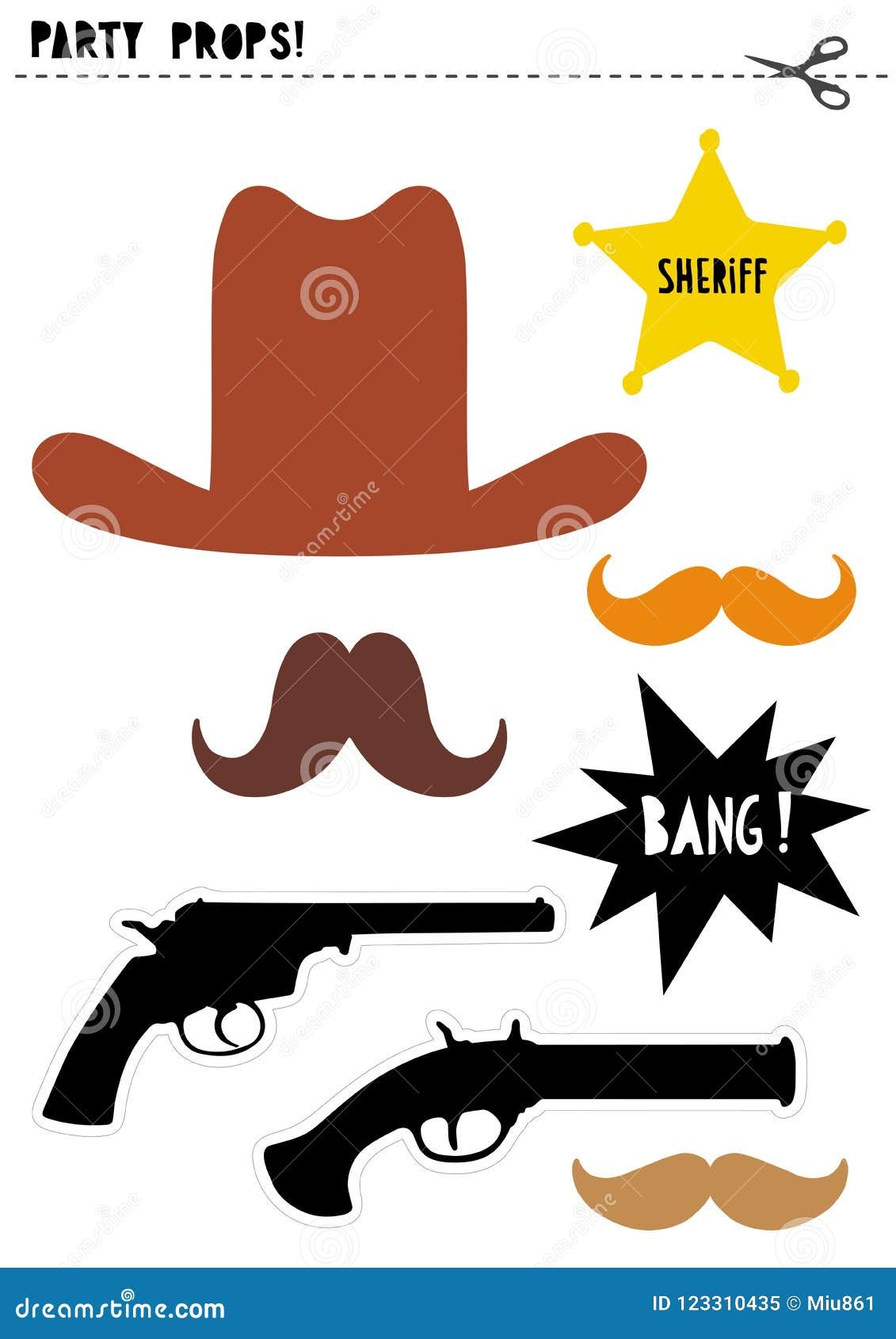 Wild West Photo Booth Vector Props Set DIY Cowboy Party Stock Vector Illustration Of Mustache Color 123310435