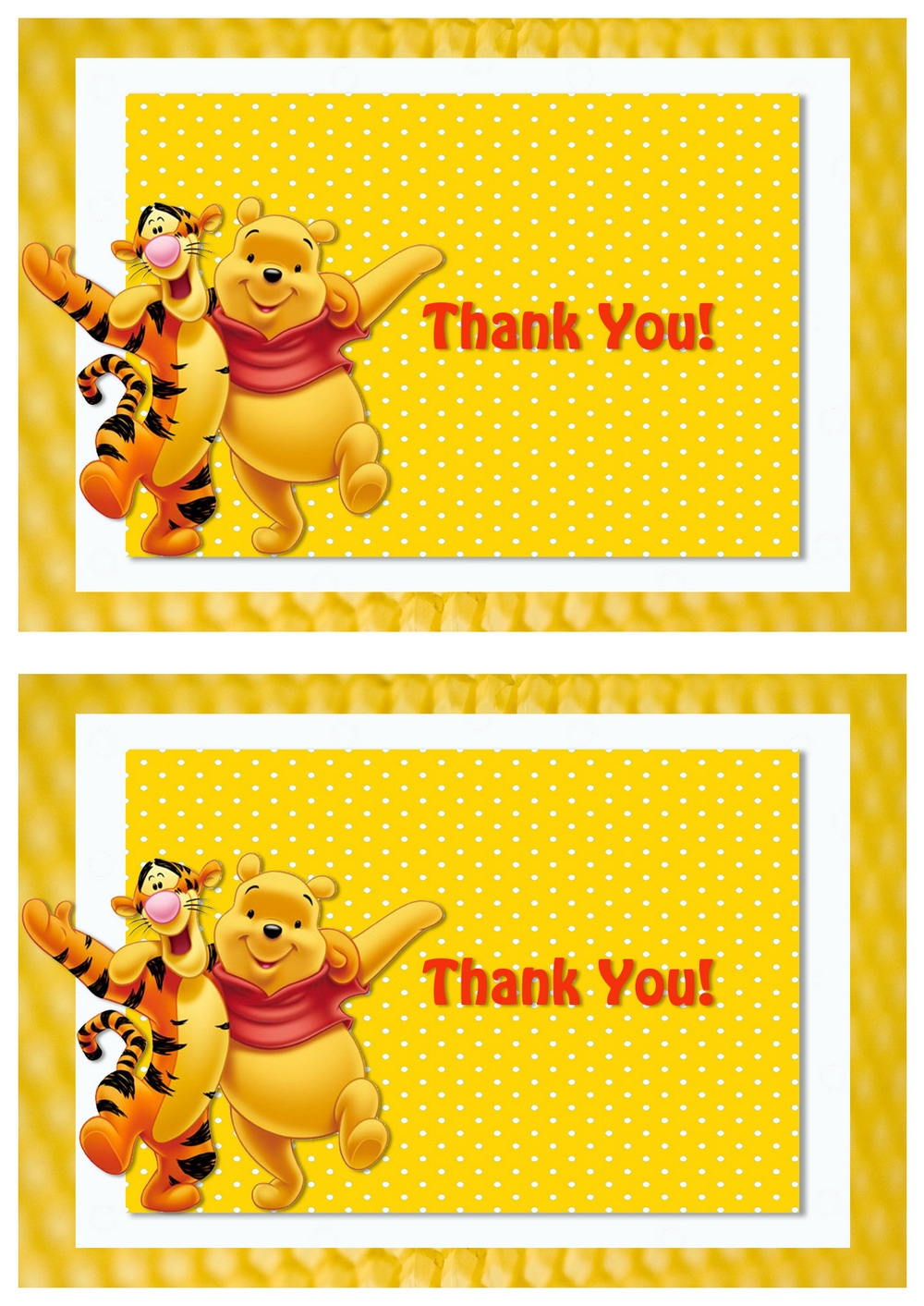 Winnie The Pooh Thank You Cards Birthday Printable