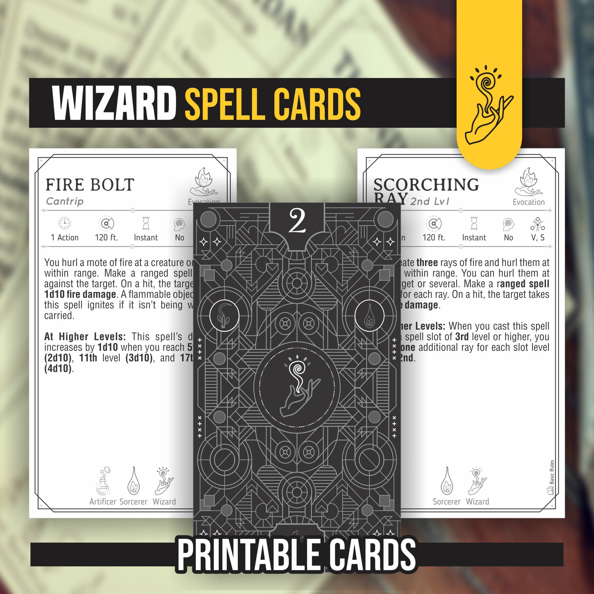 WIZARD Spell Cards For DnD 5e Form Fillable PDFs Included Dungeons And Dragons D D Printable Spell Cards