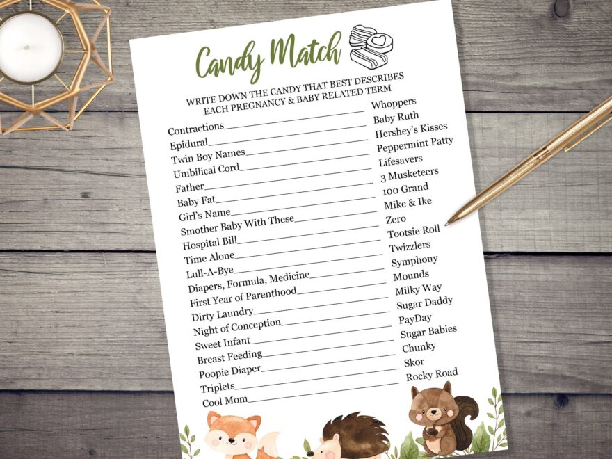 Woodland Candy Bar Game Woodland Candy Match Game INSTANT DOWNLOAD Baby Shower Printable Digital Fox Boy Girl Gender Neutral Animals Etsy