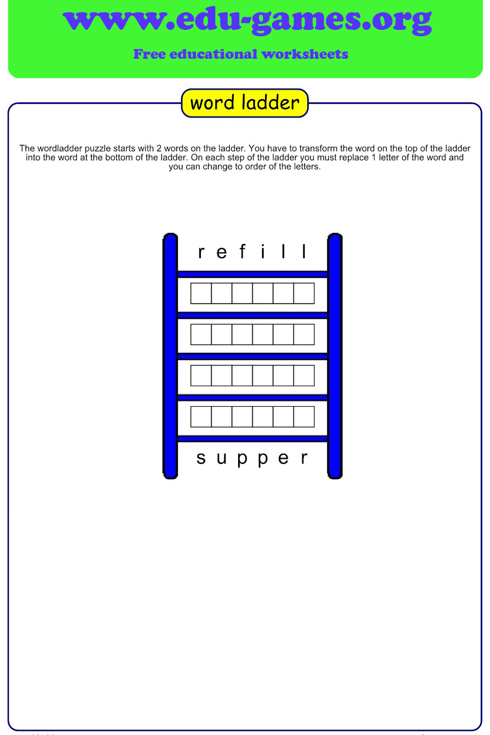Word Ladder Puzzle Maker Edu games Worksheets
