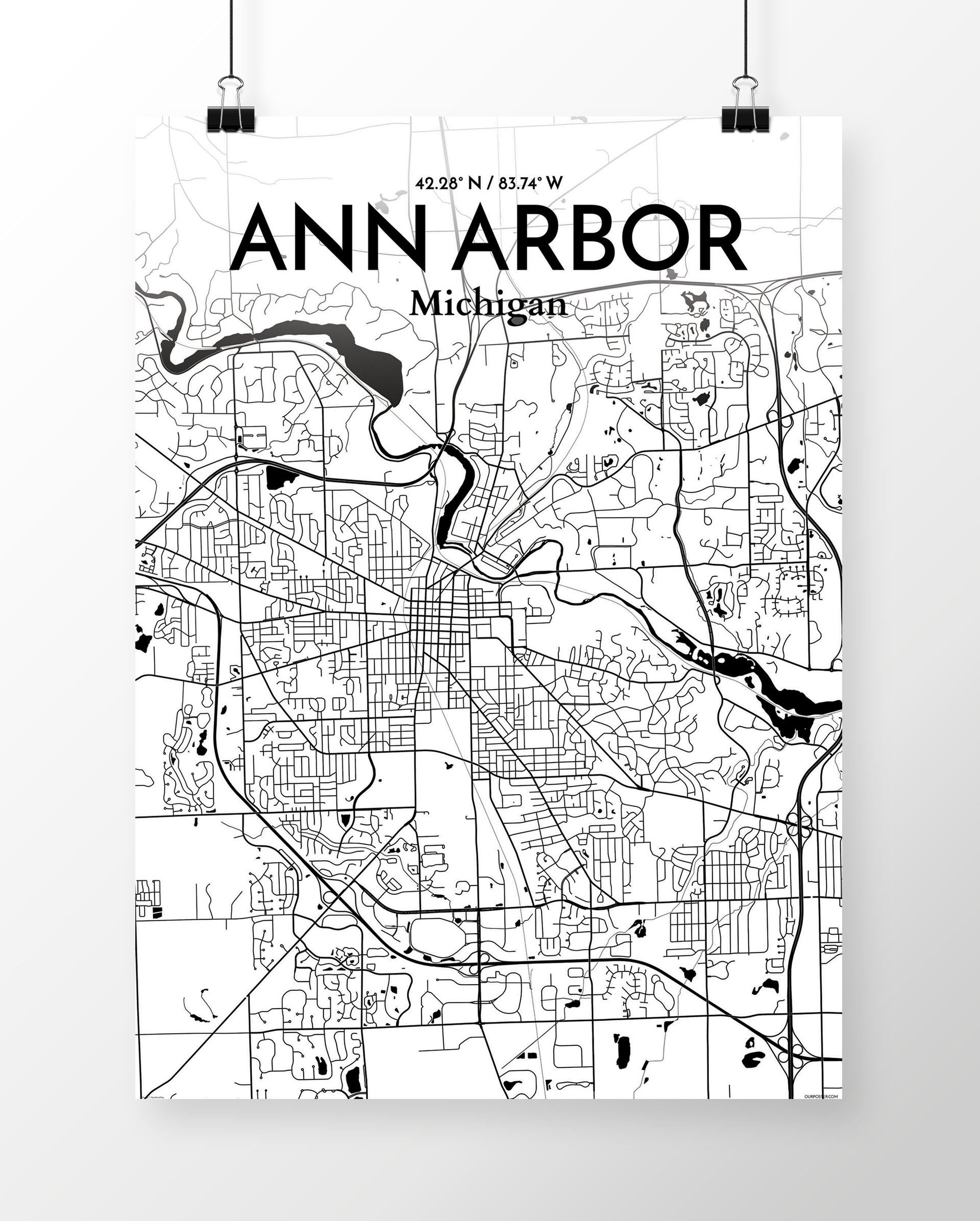 Wrought Studio Ann Arbor City Map Graphic Art Print Poster In Ink White Wayfair