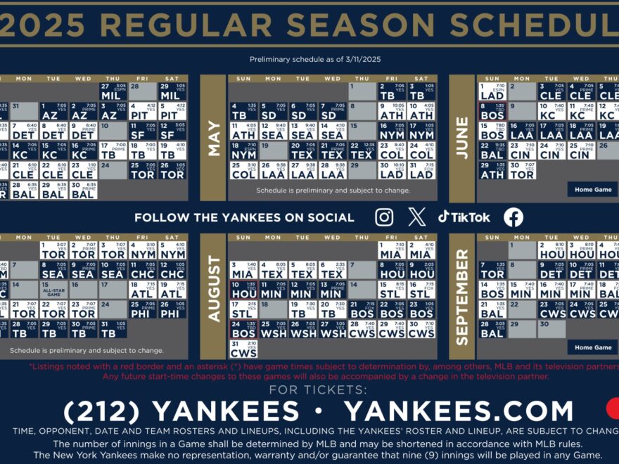 Yankees Printable Schedule New York Yankees