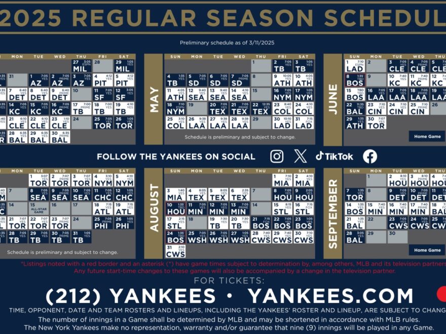 Yankees Printable Schedule New York Yankees