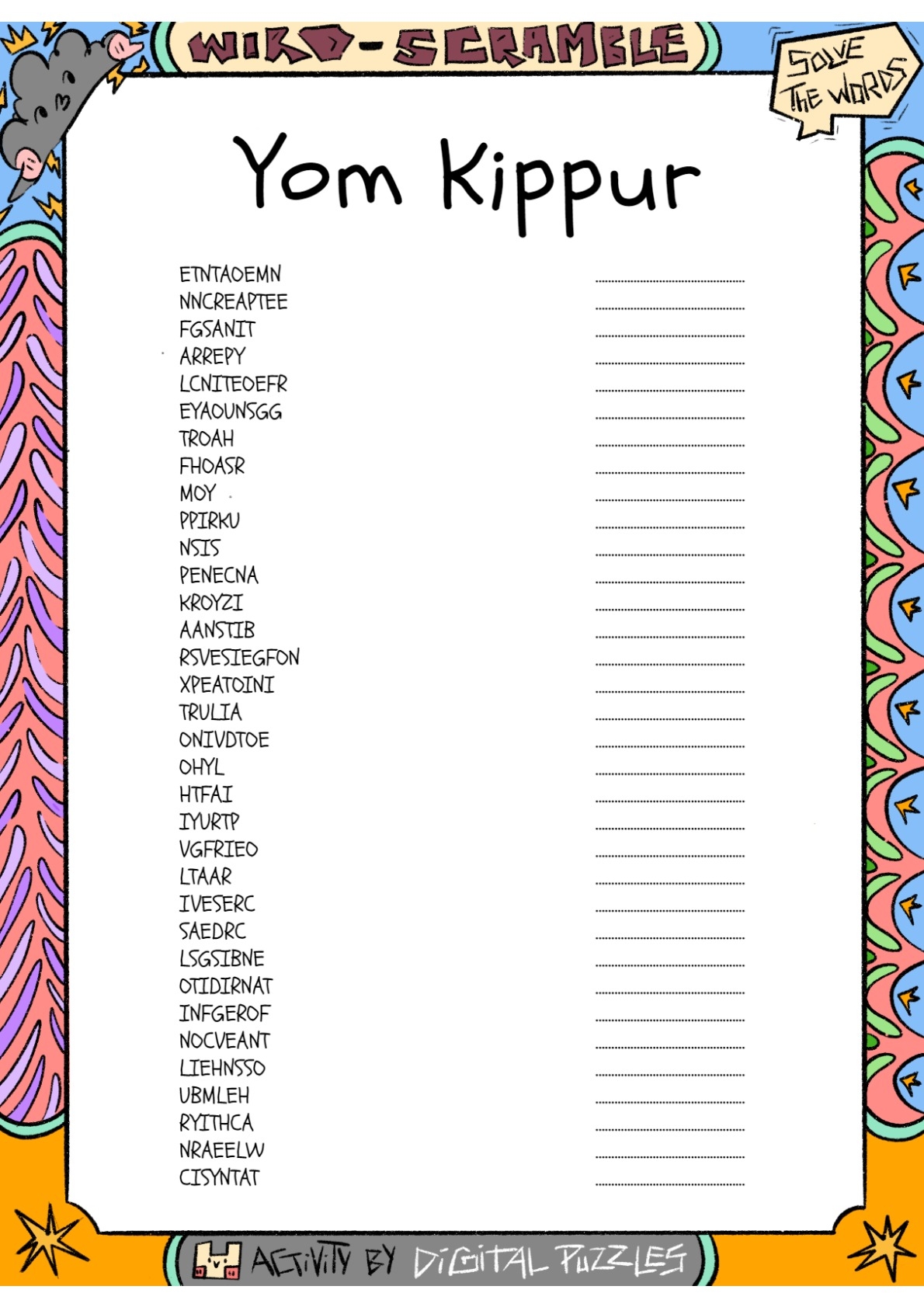 Yom Kippur Free Printables Worksheets