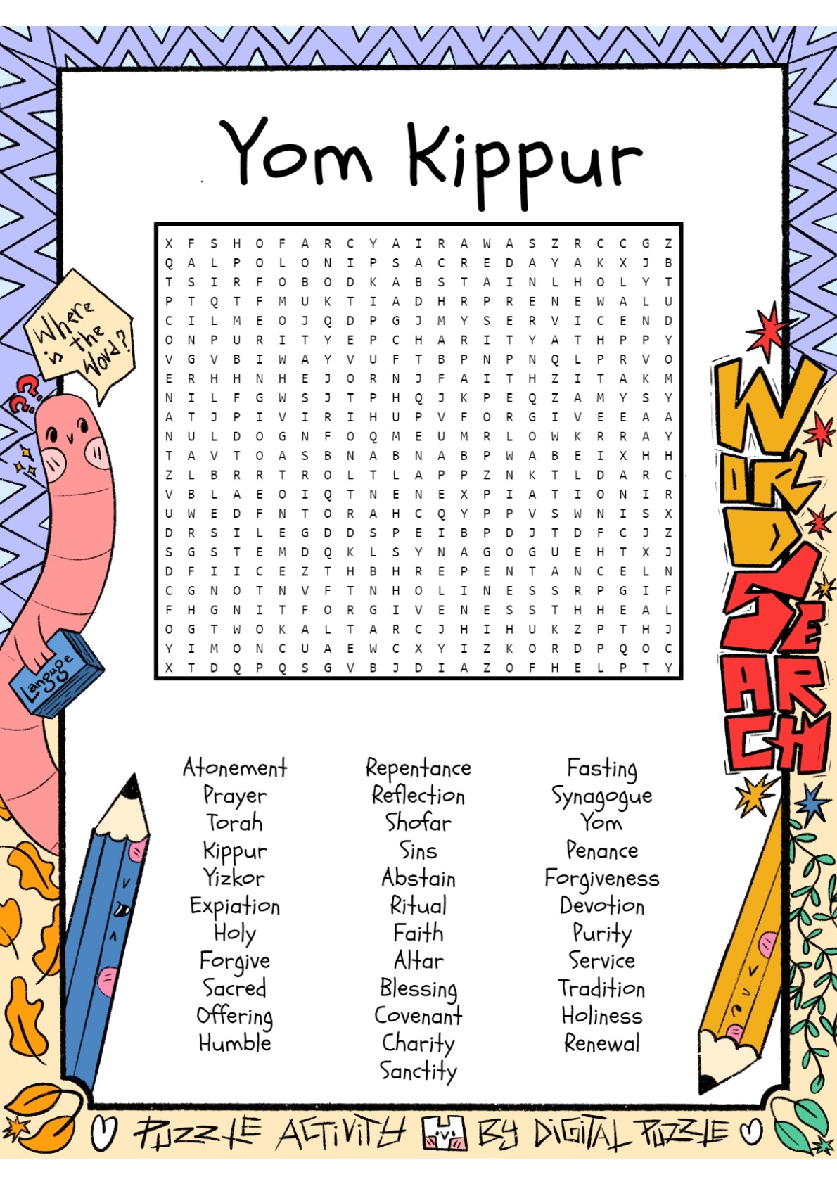 Yom Kippur Word Search Puzzle Worksheet Activity Made By Teachers