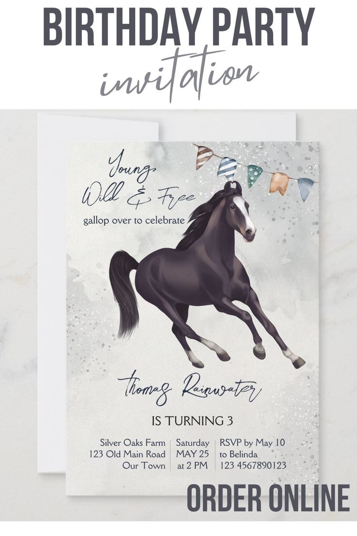 Young Wild And Free Galloping Marwari Horse Birthday Invitation