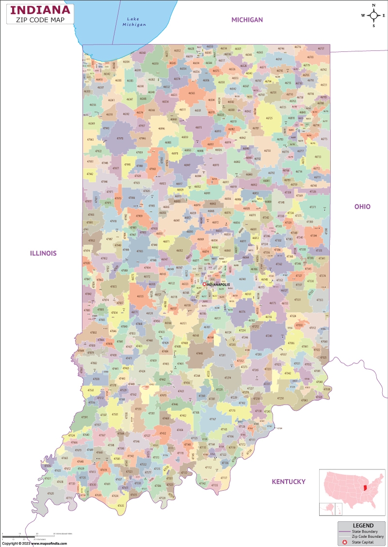 Zip Codes List For Indiana Indiana Zip Code Map