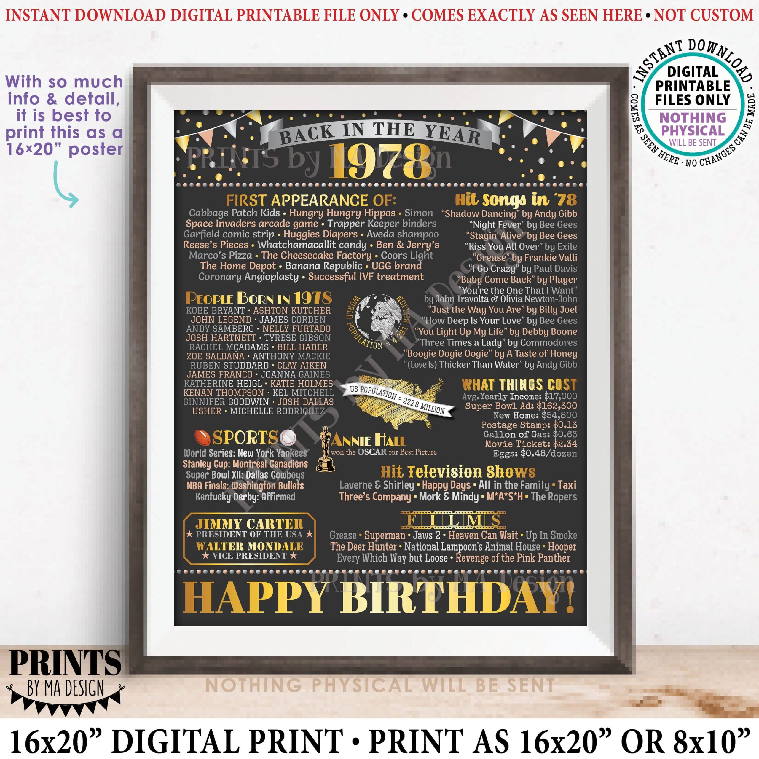 Zur ck Im Jahr 1978 Geburtstagsschild R ckblende Auf 1978 Poster Board 78 B day Geschenk Bday Dekoration DRUCKBARE 40x20 Zoll Schild ID Etsy de